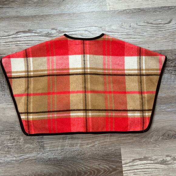 Janie & Jack Baby Plaid Cape Jacket 6–12 Months Red Tan Gold Button Fall Layer - Picture 6 of 8